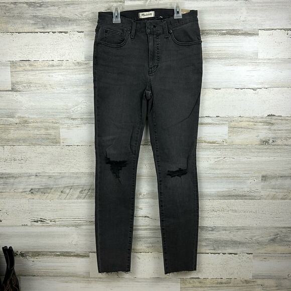 Madewell Womens 28 Mid rise dark gray distressed skinny jeans new fray grunge - Picture 1 of 7